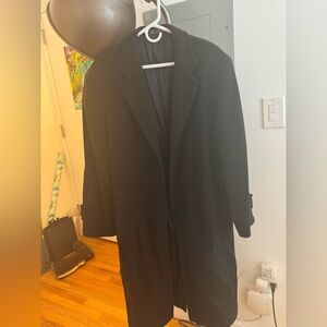 Joseph Abboud Coat Mens R 50/40 Long Black  LambsWool Overcoat Dressy Topcoat